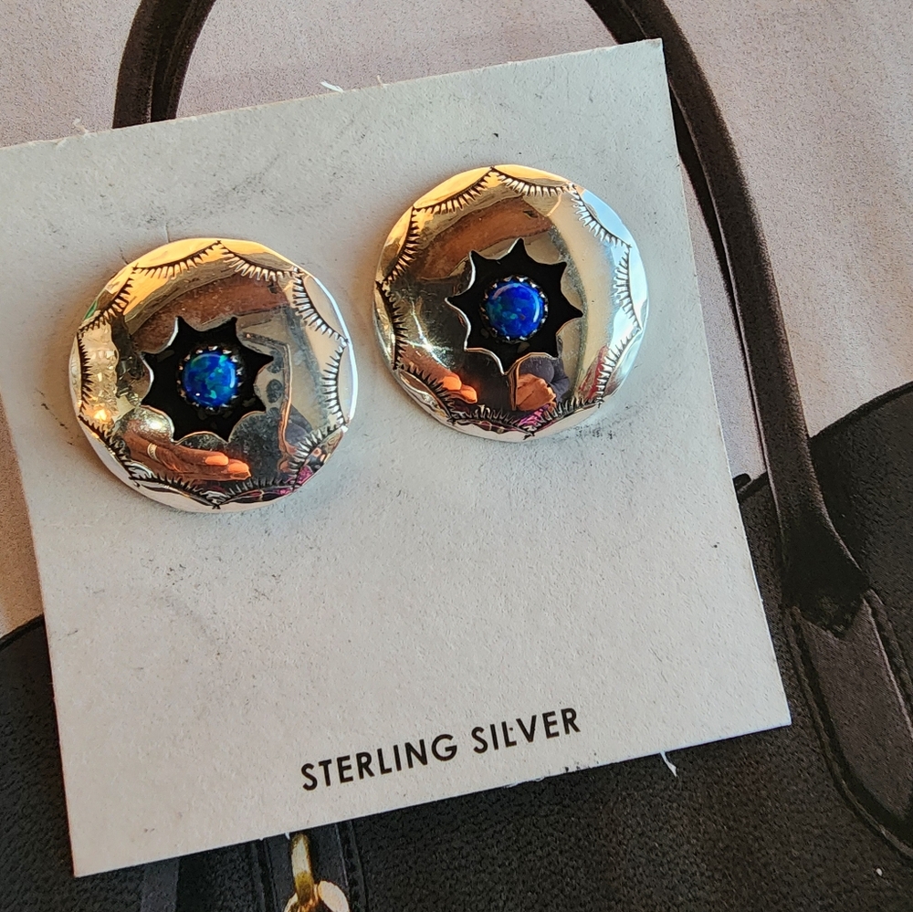 Sterling Silver Navajo Hand-made Earrings - Picture 6 of 15